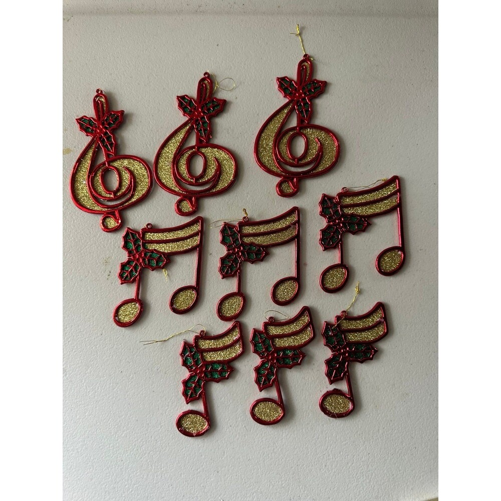 Vintage Kurt S. Adler Set of 9 Plastic Shimmer Musical Notes Christmas Ornaments